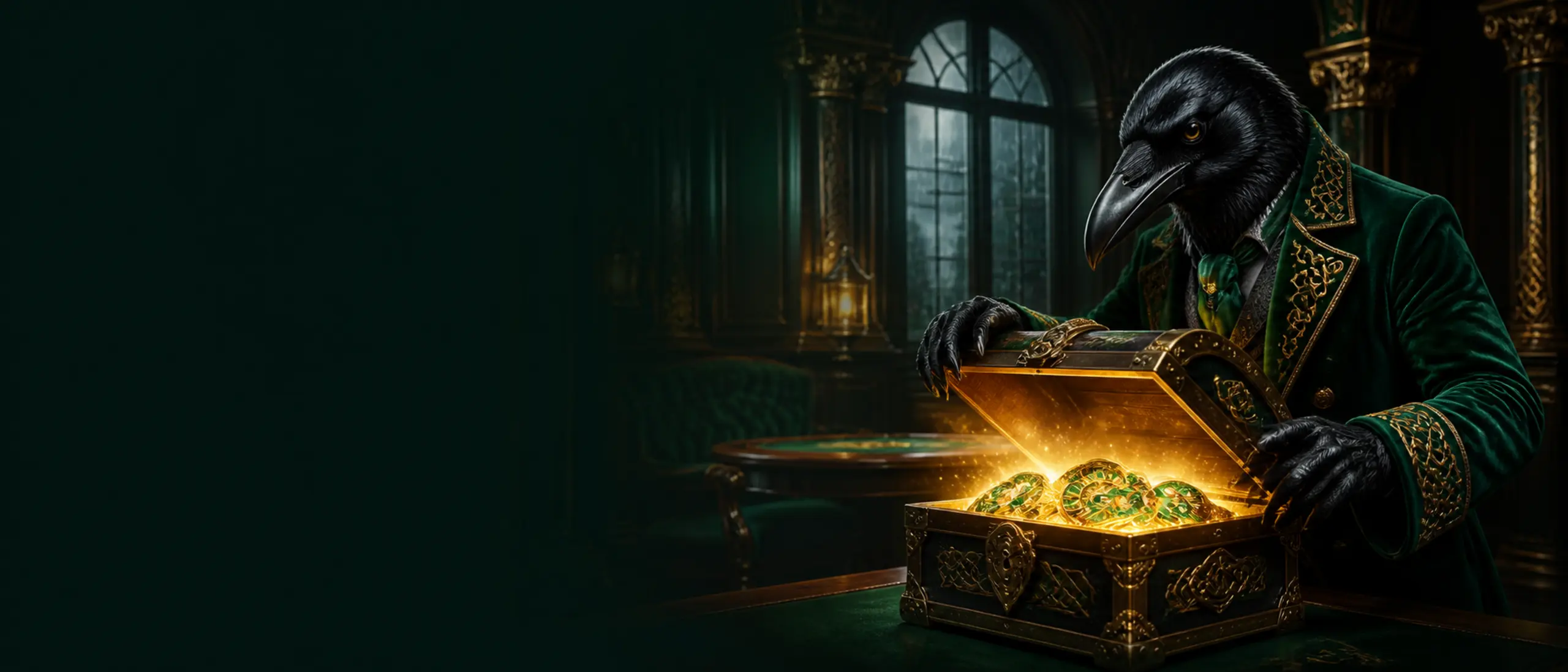 Bizzo Casino first-deposit bonus presented by a raven in an Irish casino