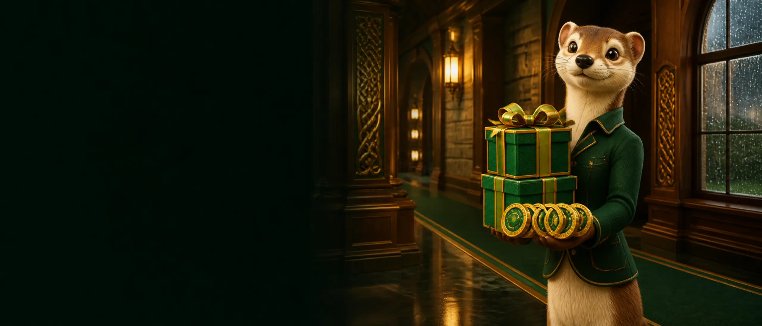Bizzo Casino second-deposit bonus presented by a stoat